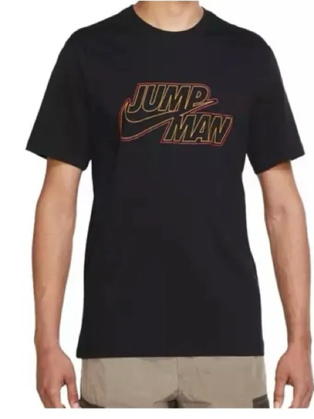 Jordan Black Short-Sleeve Tee with Red and Gold Outline Logo